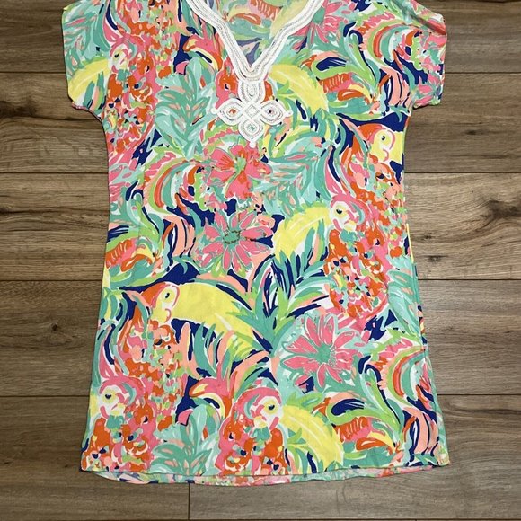 Lilly Pulitzer Harlow Tunic Dress SZ Small Casa Banana Tropical Floral Rayon - Picture 2 of 11